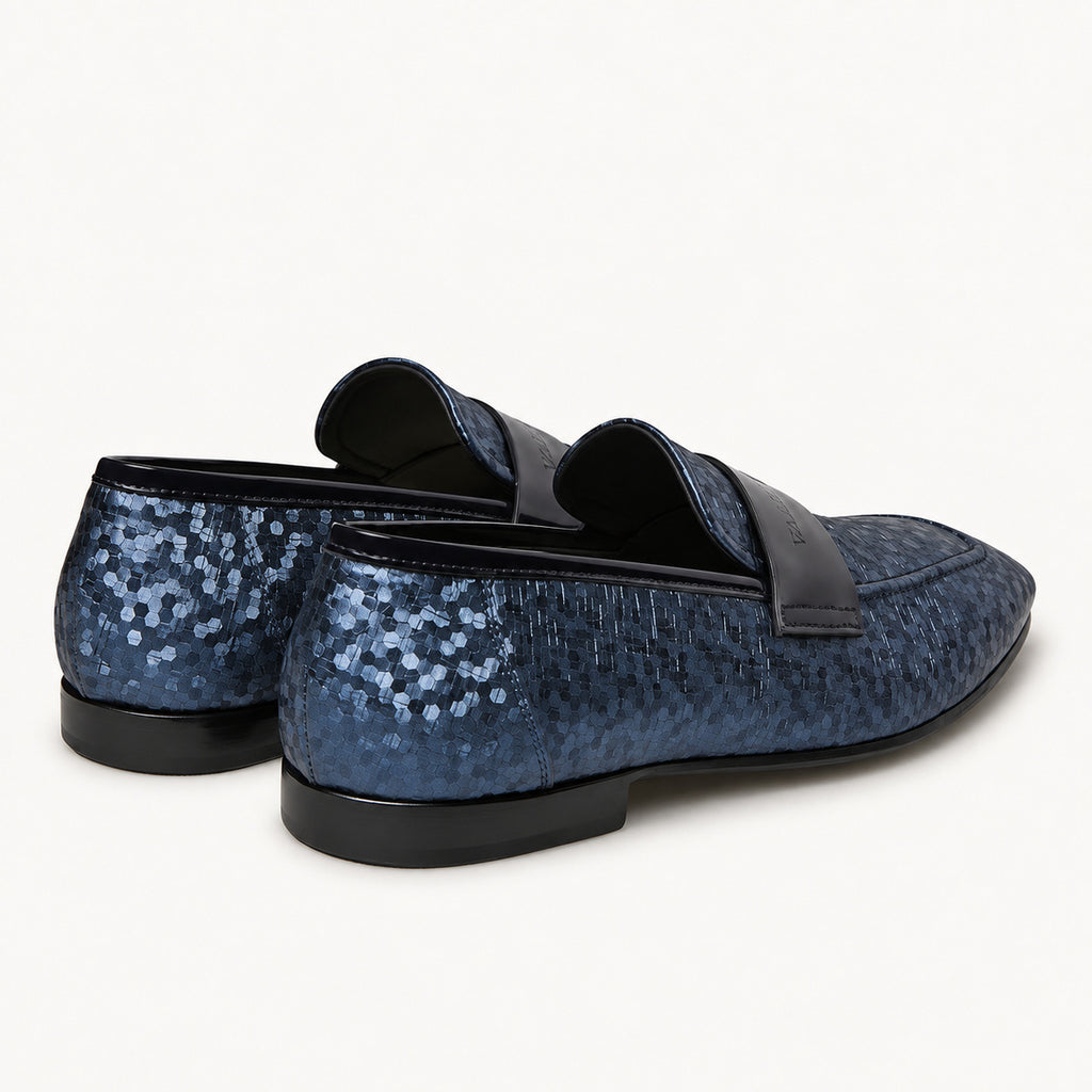 VALERIO Brera Loafer Uomo in Tessuto Blu e Vernice Nera – vista posteriore