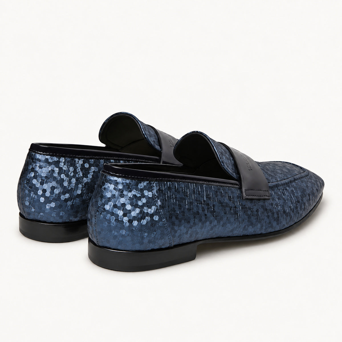 VALERIO Brera Loafer Uomo in Tessuto Blu e Vernice Nera – vista posteriore