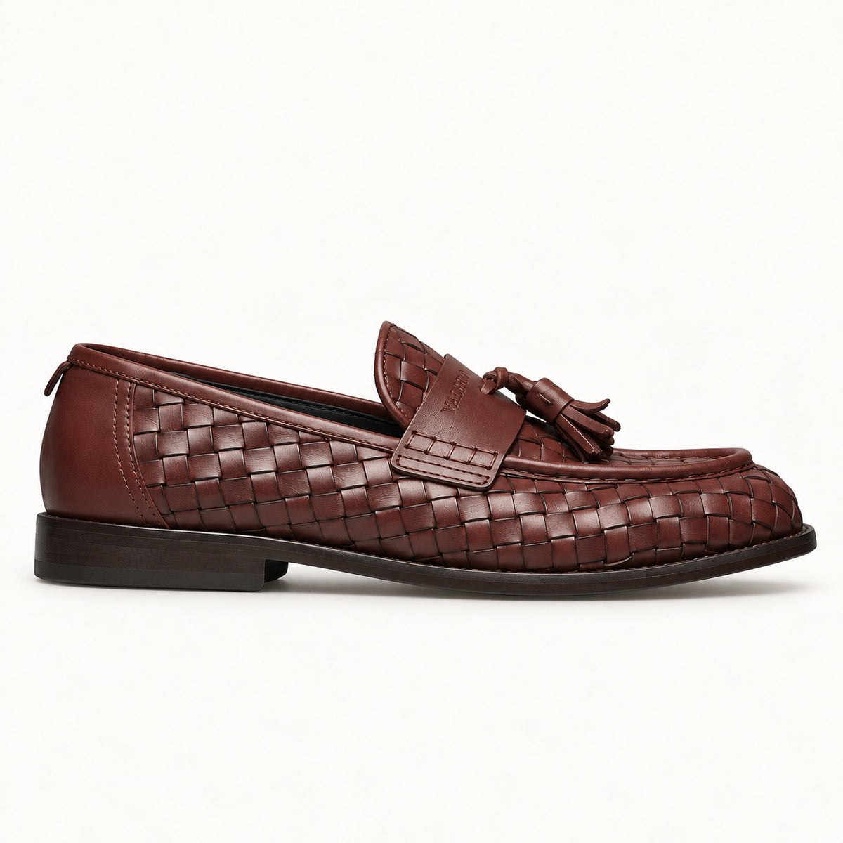 VALERIO Positano Loafer Uomo in Vitello Intrecciato Bordeaux con Nappine – vista laterale