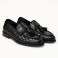 VALERIO Positano Loafer Uomo in Vitello Intrecciato Nero con Nappine – vista frontale del paio