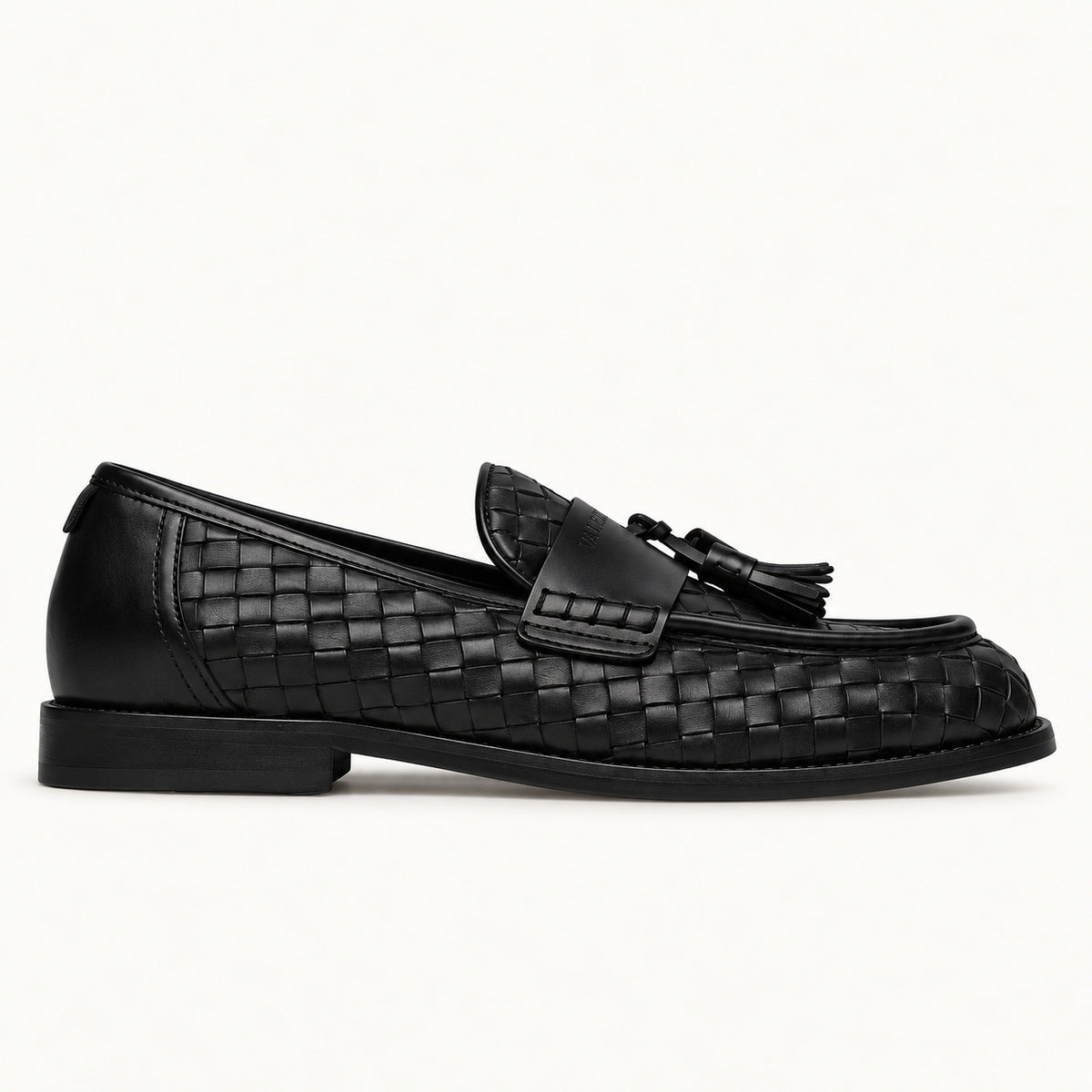 VALERIO Positano Loafer Uomo in Vitello Intrecciato Nero con Nappine – vista laterale