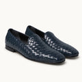 VALERIO Ravello Loafer Uomo in Vitello Intrecciato Blu – vista frontale del paio