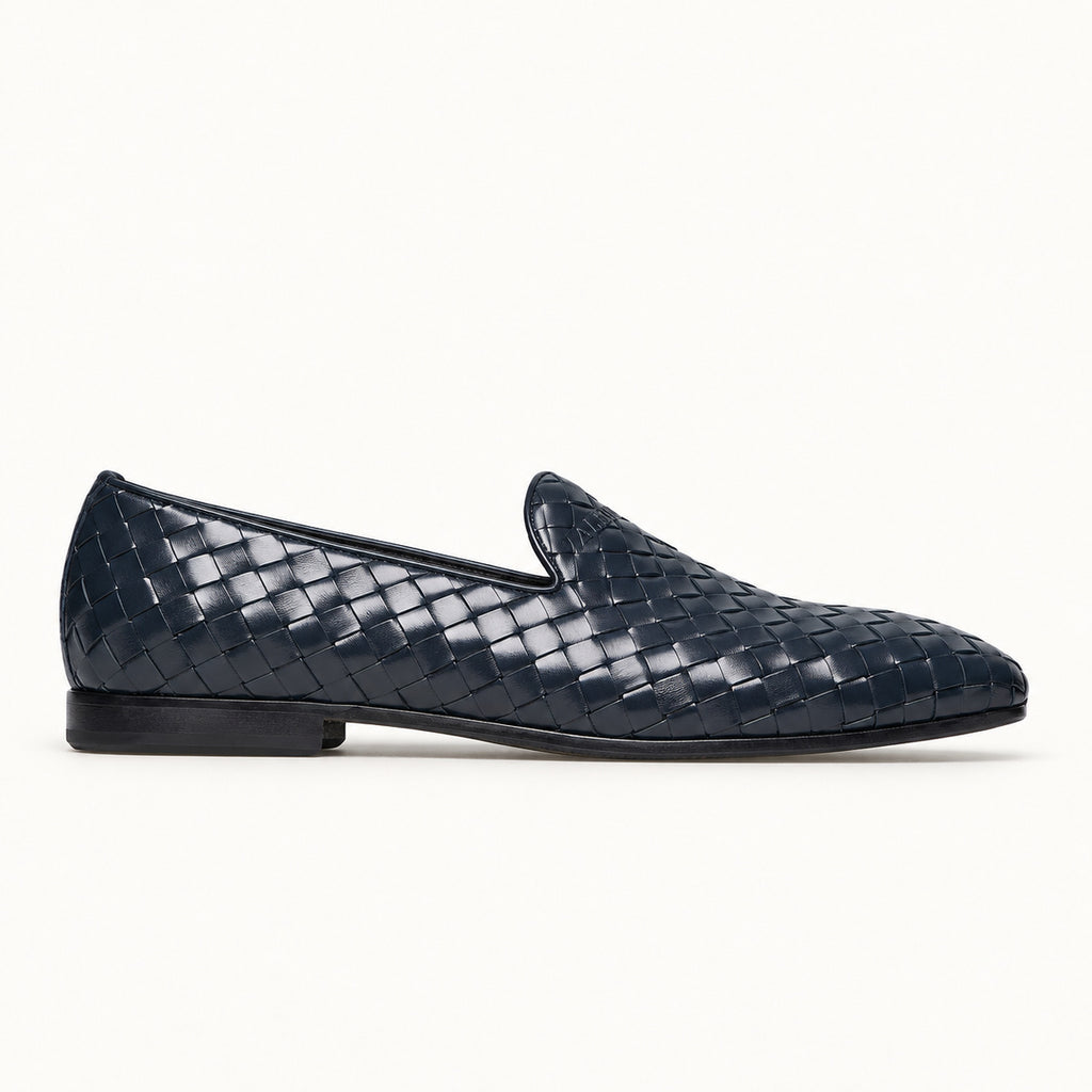 VALERIO Ravello Loafer Uomo in Vitello Intrecciato Blu – vista laterale
