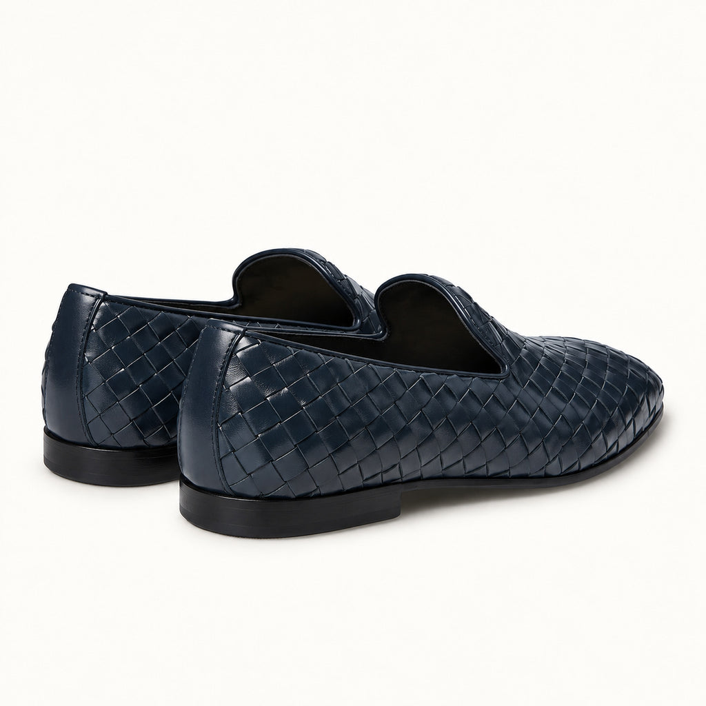 VALERIO Ravello Loafer Uomo in Vitello Intrecciato Blu – vista posteriore