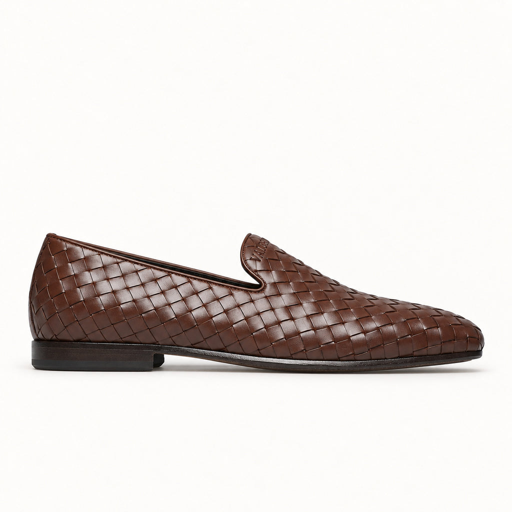 VALERIO Ravello Loafer Uomo in Vitello Intrecciato Marrone – vista laterale