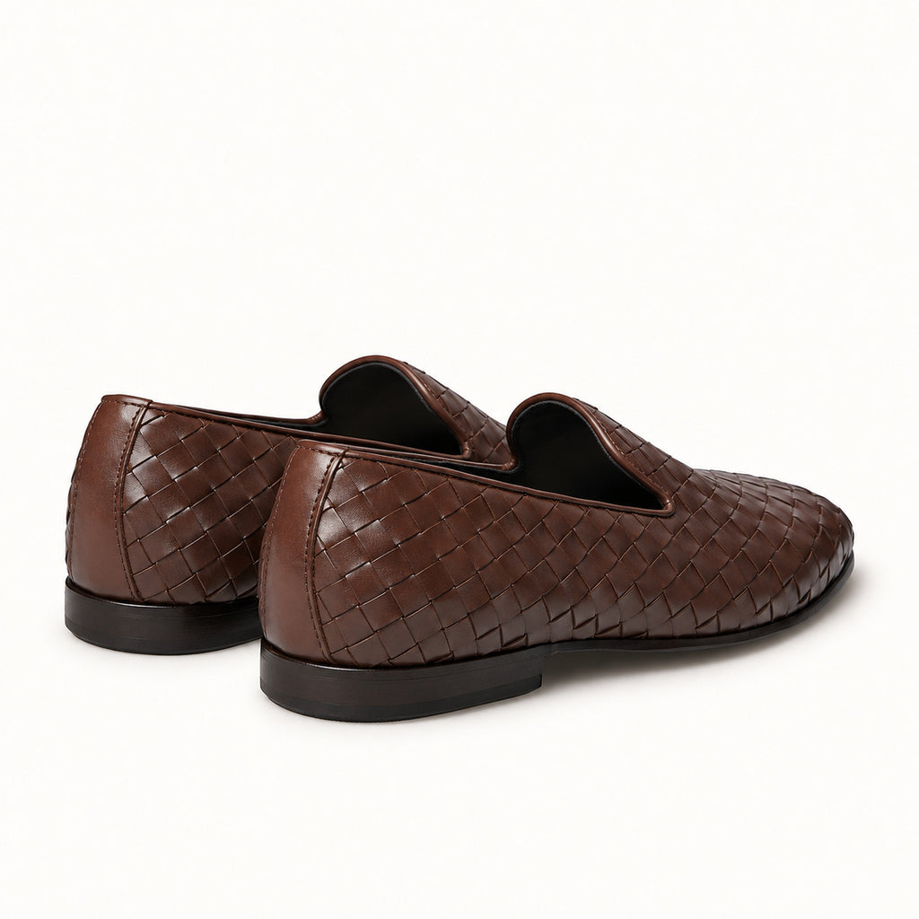 VALERIO Ravello Loafer Uomo in Vitello Intrecciato Marrone – vista posteriore