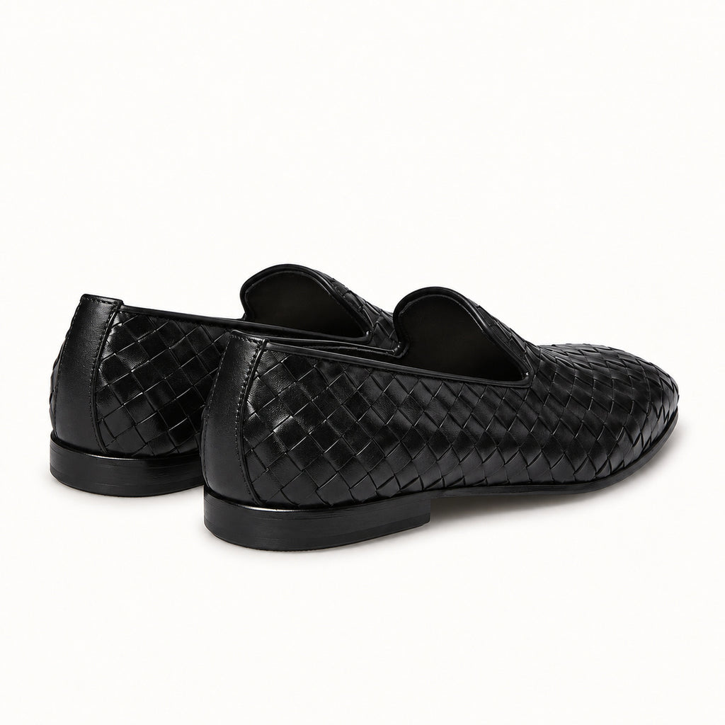 VALERIO Ravello Loafer Uomo in Vitello Intrecciato Nero – vista posteriore