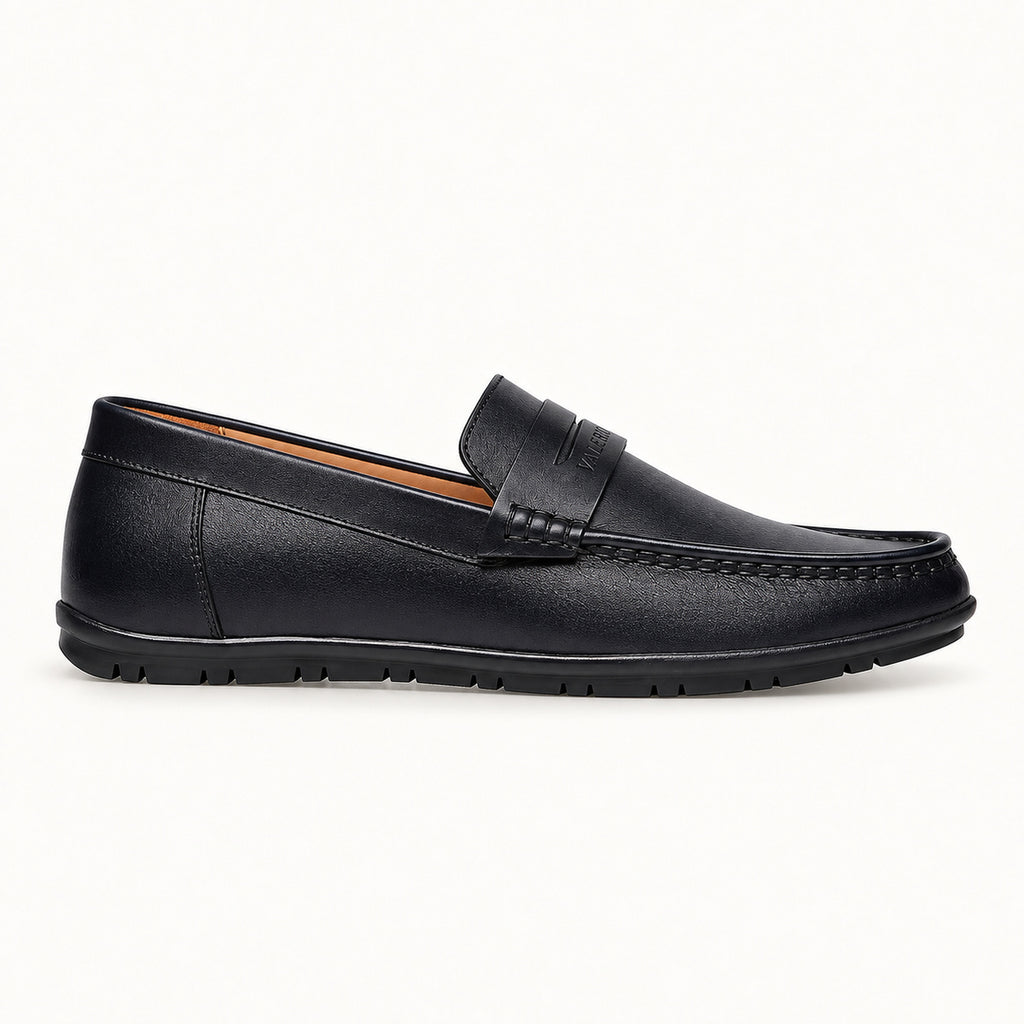 VALERIO Saragozza Mocassino Uomo in Pelle Blu Scuro – vista laterale